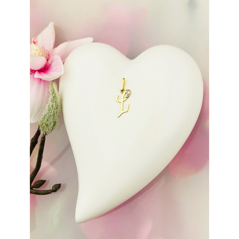 Złoty wisiorek zawieszka ozdobna literka L z cyrkoniami