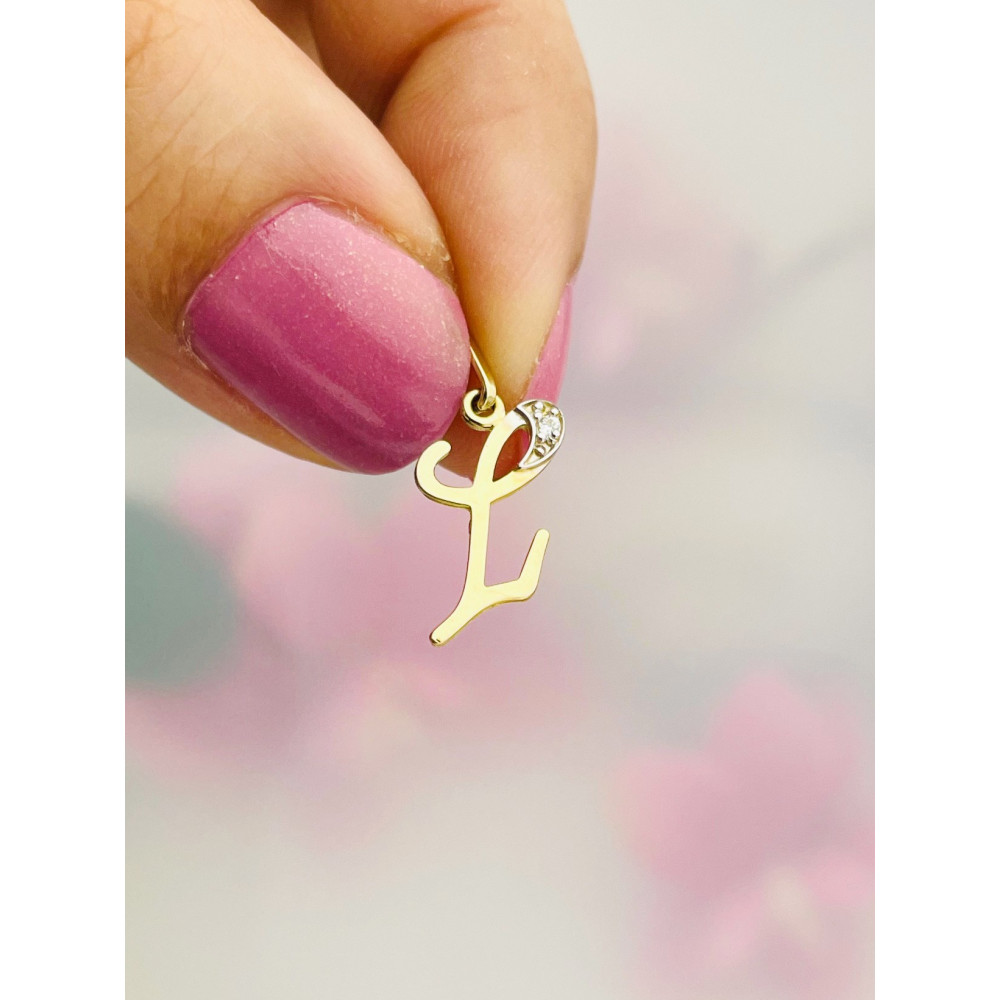 Złoty wisiorek zawieszka ozdobna literka L z cyrkoniami