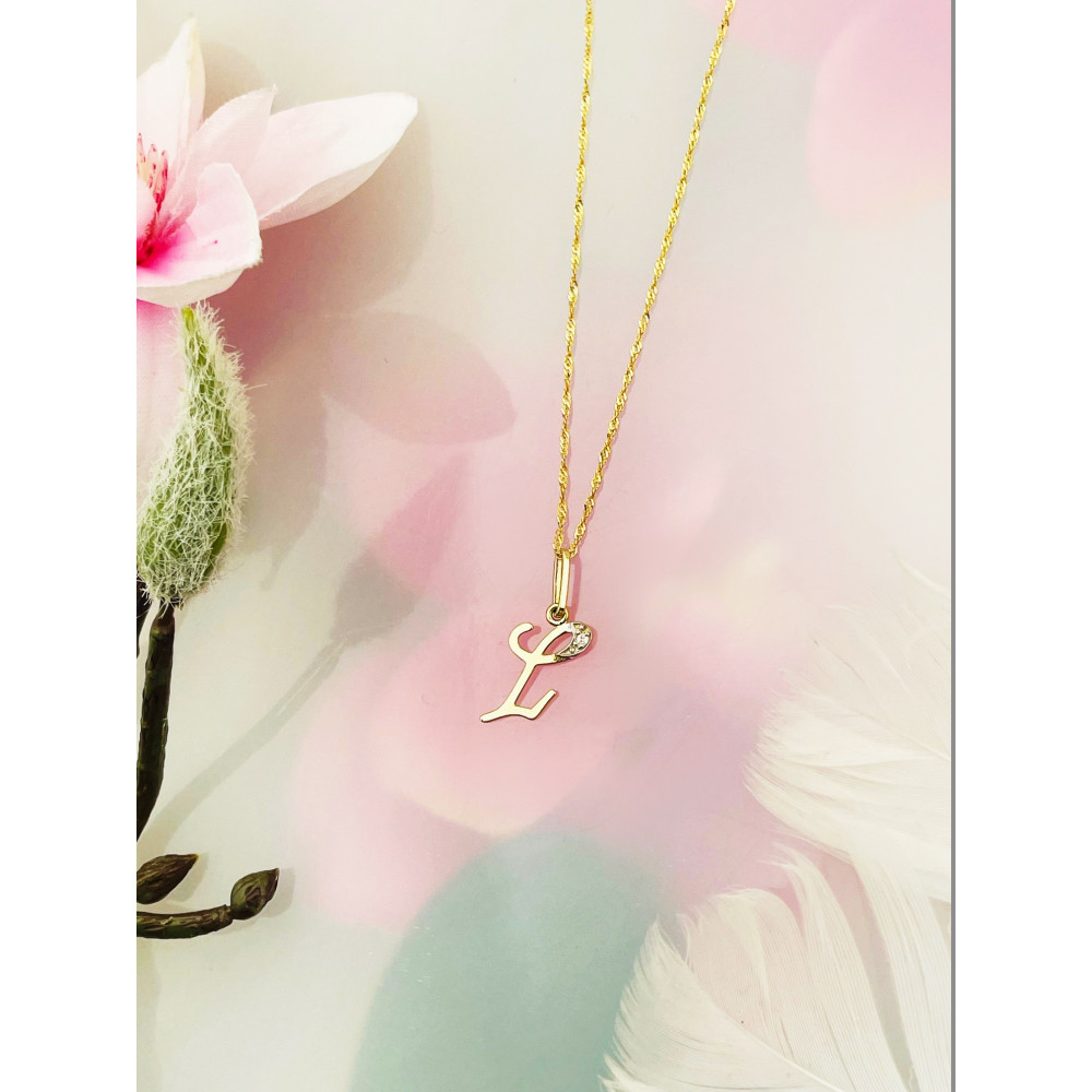 Złoty wisiorek zawieszka ozdobna literka L z cyrkoniami