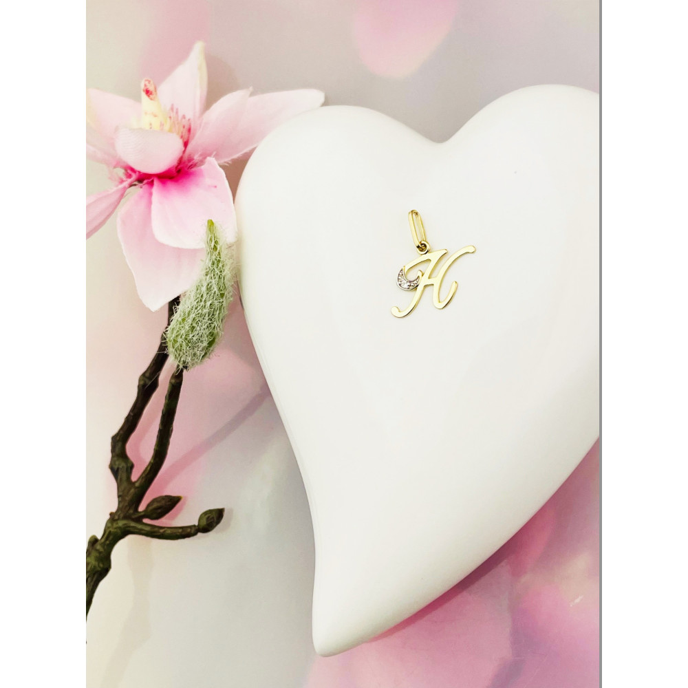 Złoty wisiorek zawieszka ozdobna literka H z cyrkoniami