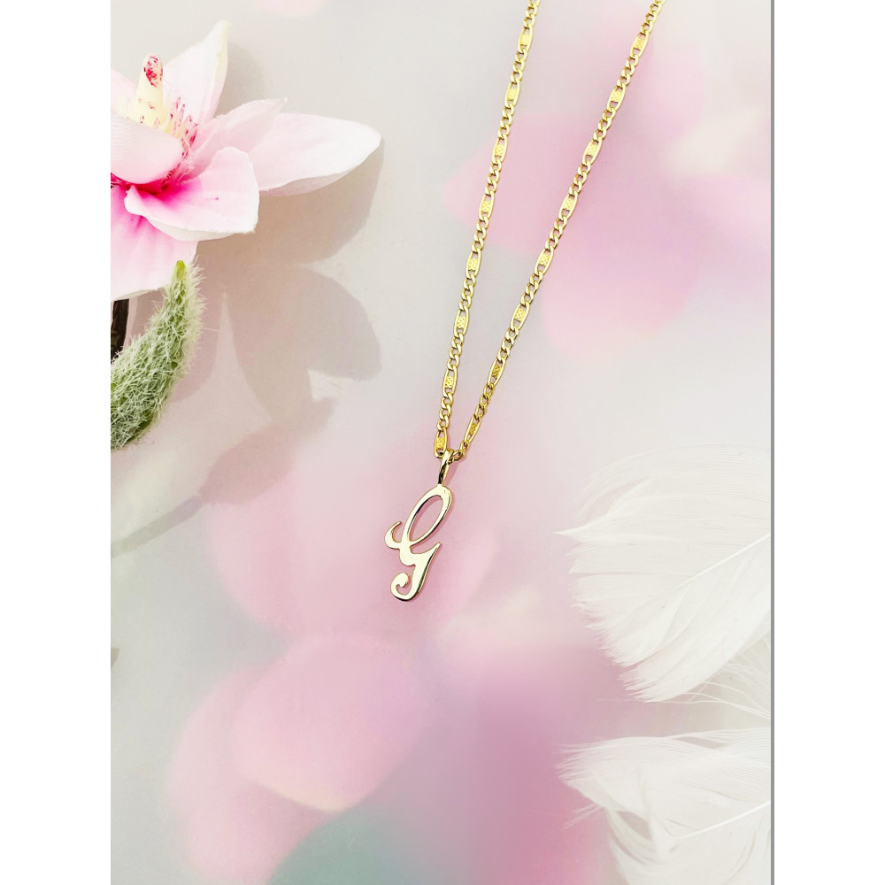 Złoty wisiorek zawieszka ozdobna literka G z zawijasami gładka polerowana