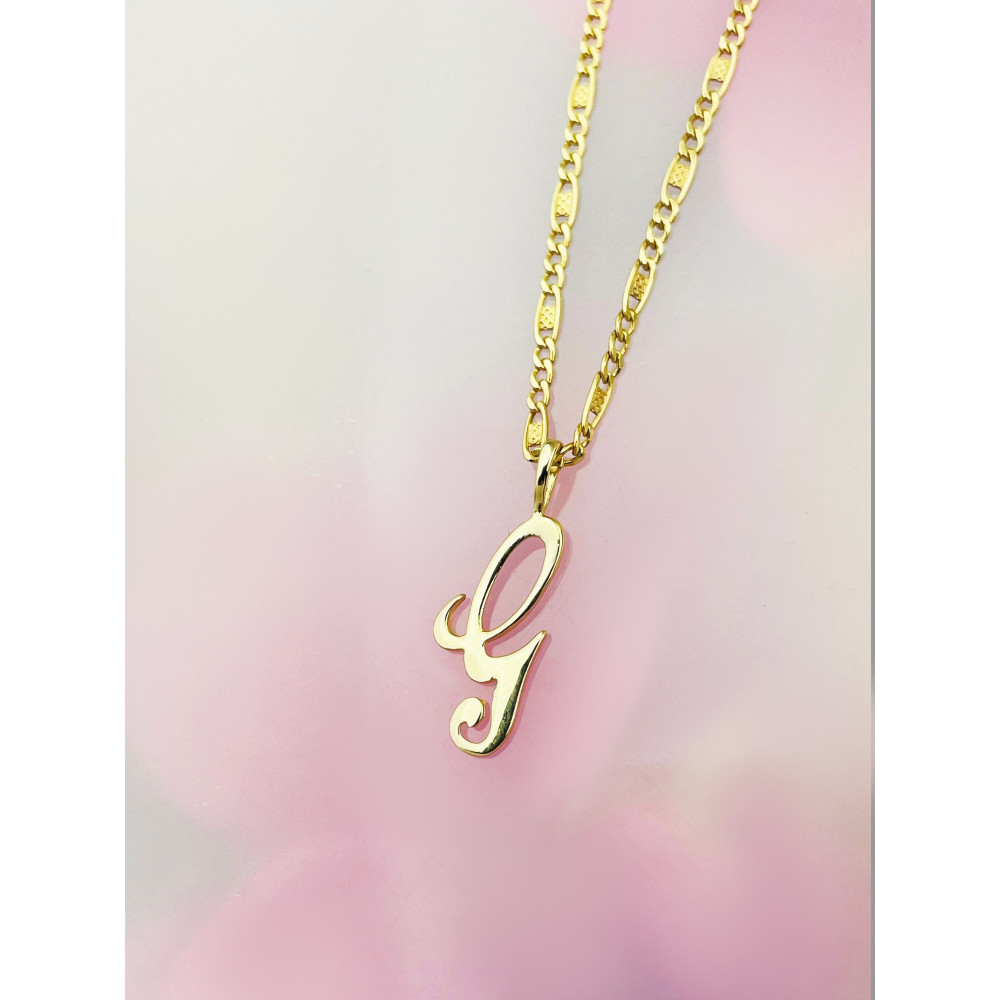 Złoty wisiorek zawieszka ozdobna literka G z zawijasami gładka polerowana