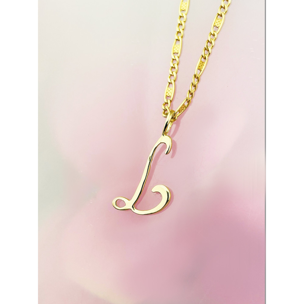 Złoty wisiorek zawieszka ozdobna literka L z zawijasami gładka polerowana