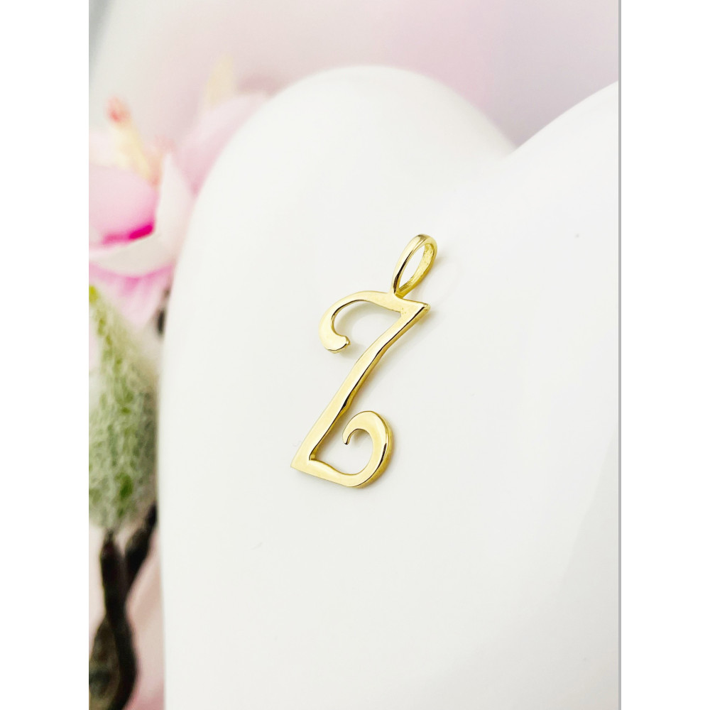 Złoty wisiorek zawieszka ozdobna literka Z z zawijasami gładka polerowana