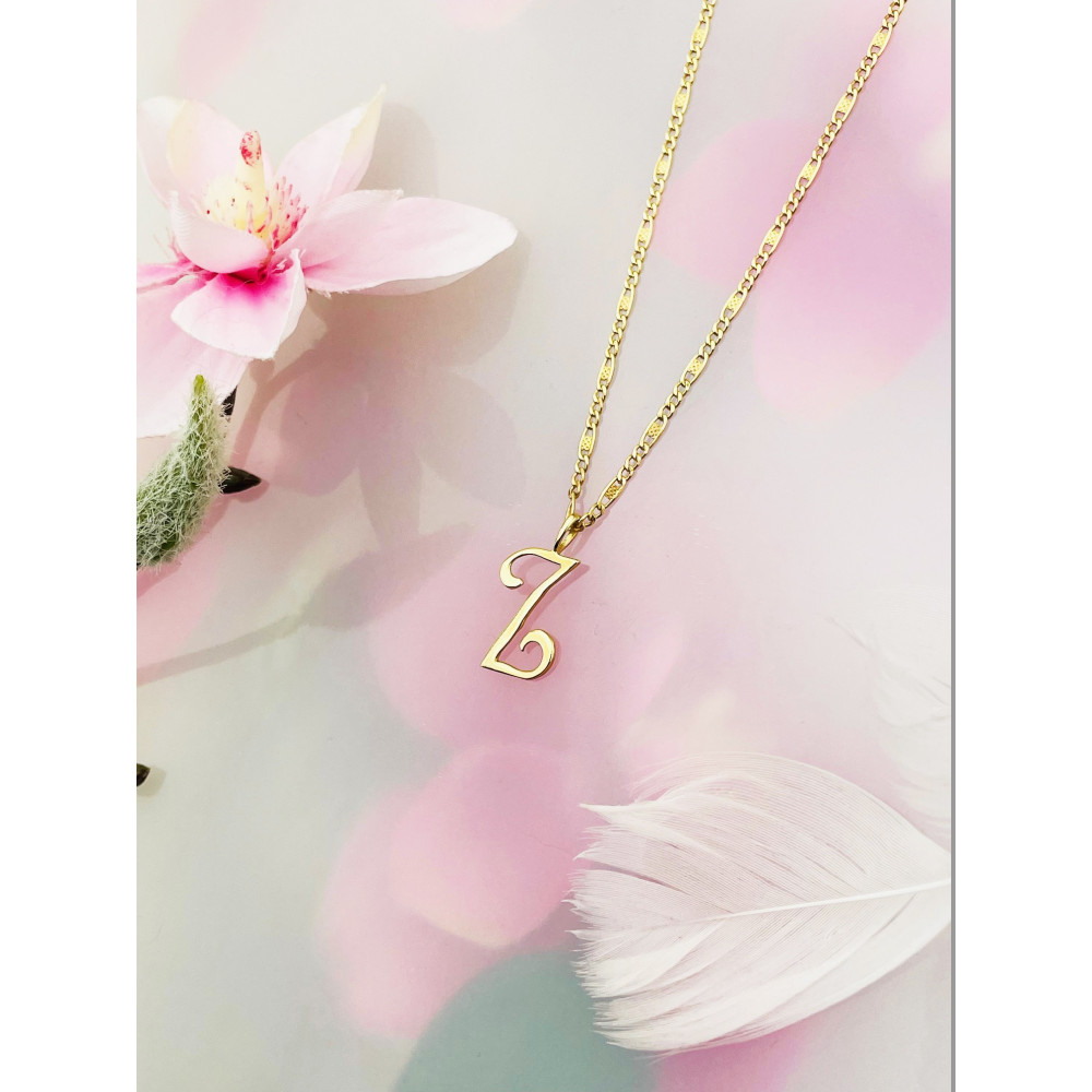 Złoty wisiorek zawieszka ozdobna literka Z z zawijasami gładka polerowana