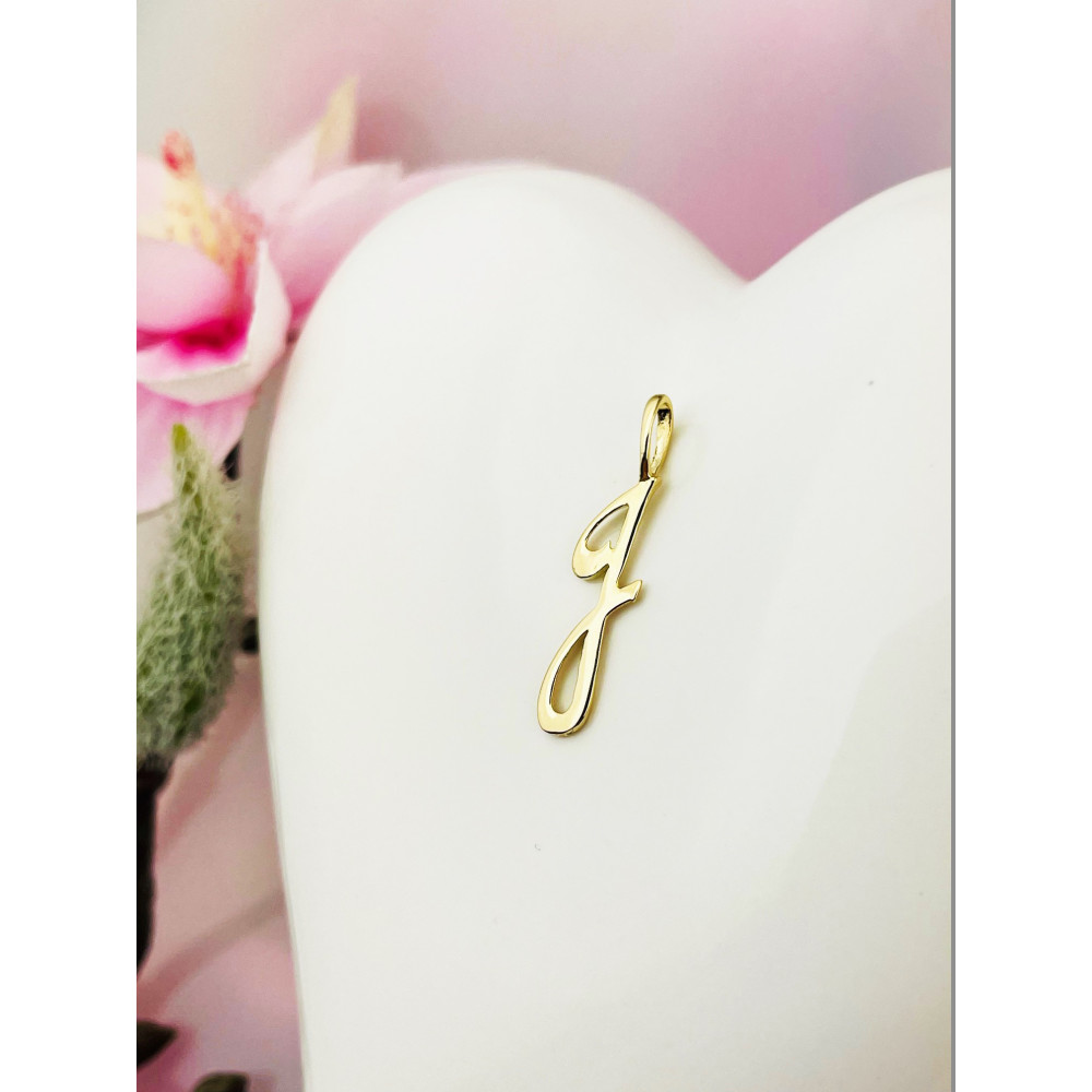 Złoty wisiorek zawieszka ozdobna literka J z zawijasami gładka polerowana