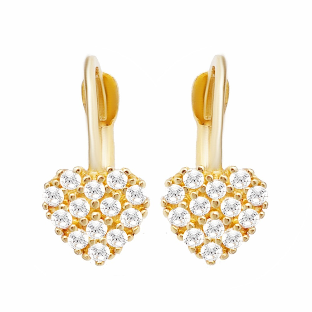 Złote kolczyki serca z cyrkoniami