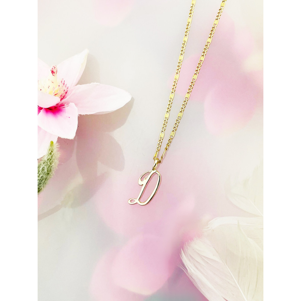 Złoty wisiorek zawieszka ozdobna literka D z zawijasami gładka polerowana