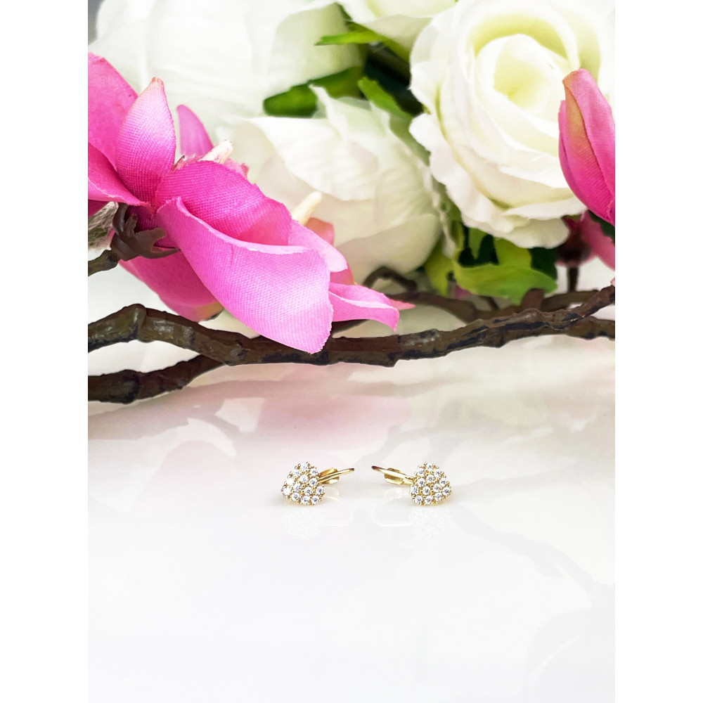 Złote kolczyki serca z cyrkoniami