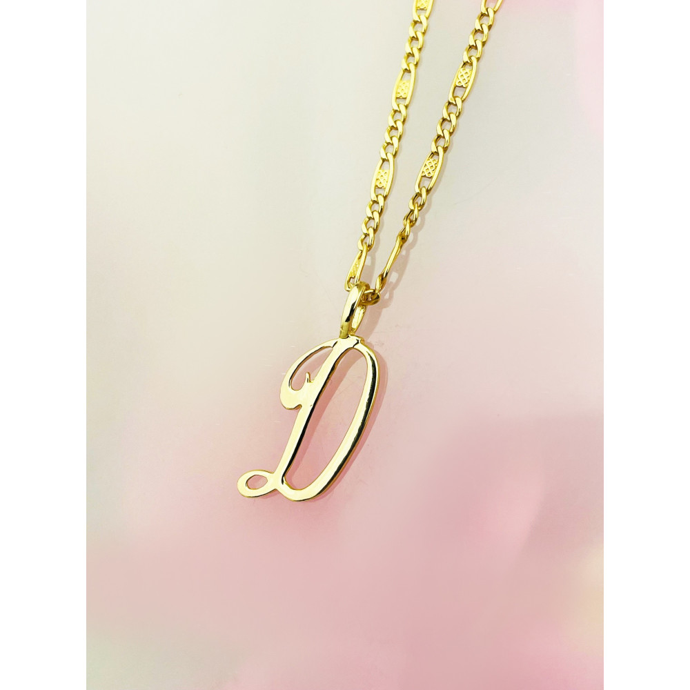 Złoty wisiorek zawieszka ozdobna literka D z zawijasami gładka polerowana