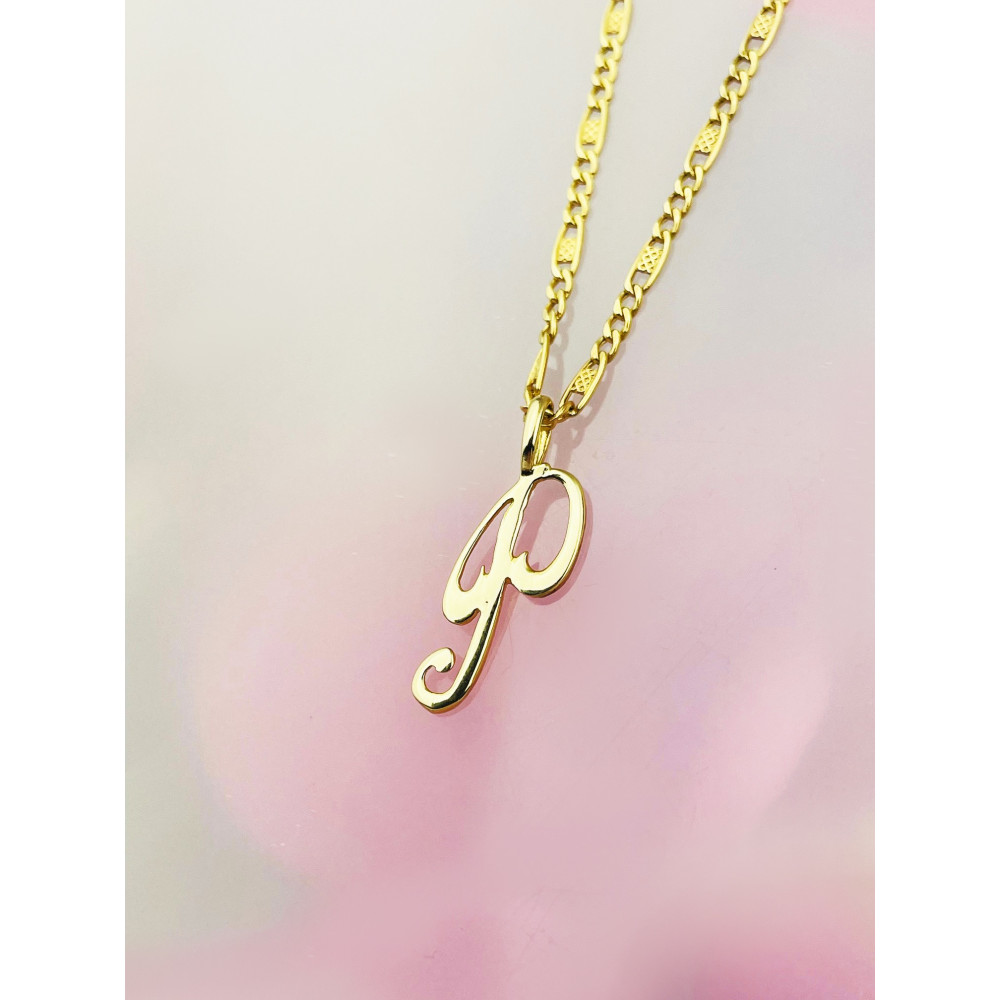 Złoty wisiorek zawieszka ozdobna literka P z zawijasami gładka polerowana