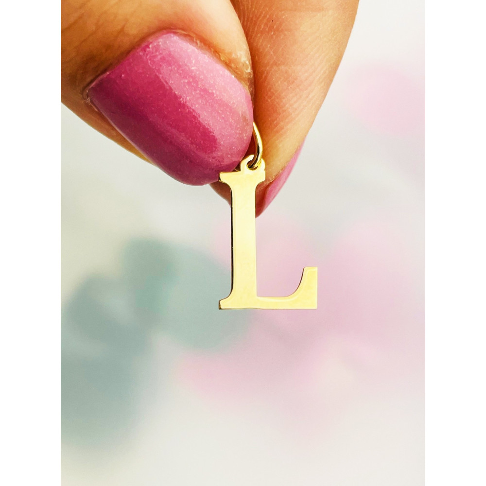 Złoty wisiorek zawieszka literka L klasyczna prosta
