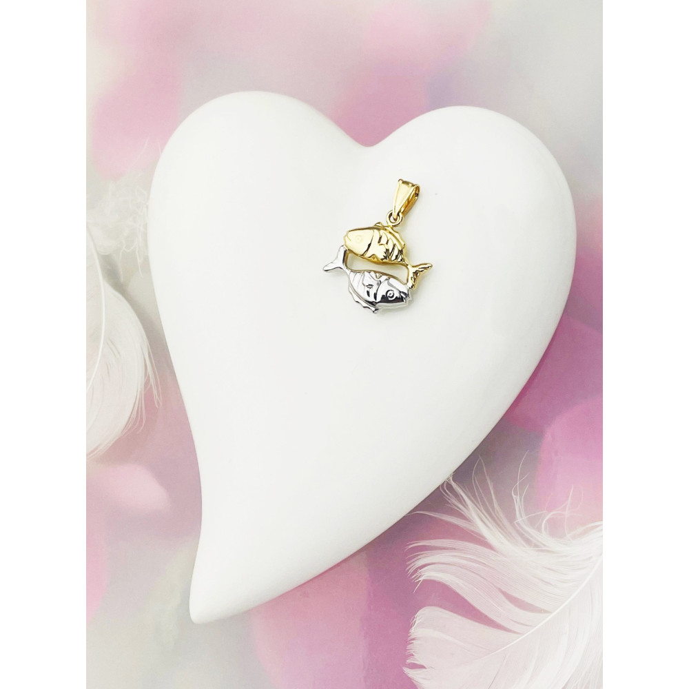 Złoty wisiorek zawieszka znak zodiaku ryby figurka