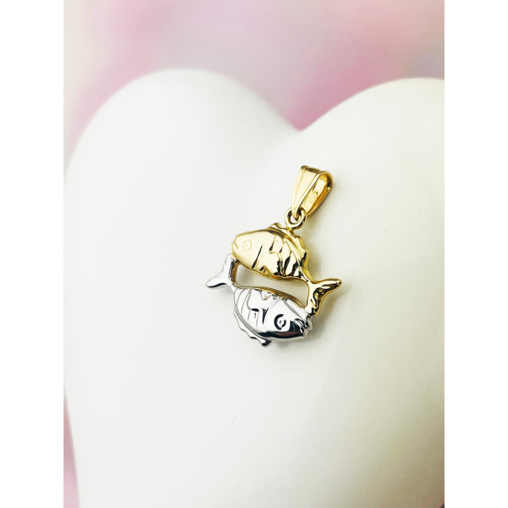 Złoty wisiorek zawieszka znak zodiaku ryby figurka