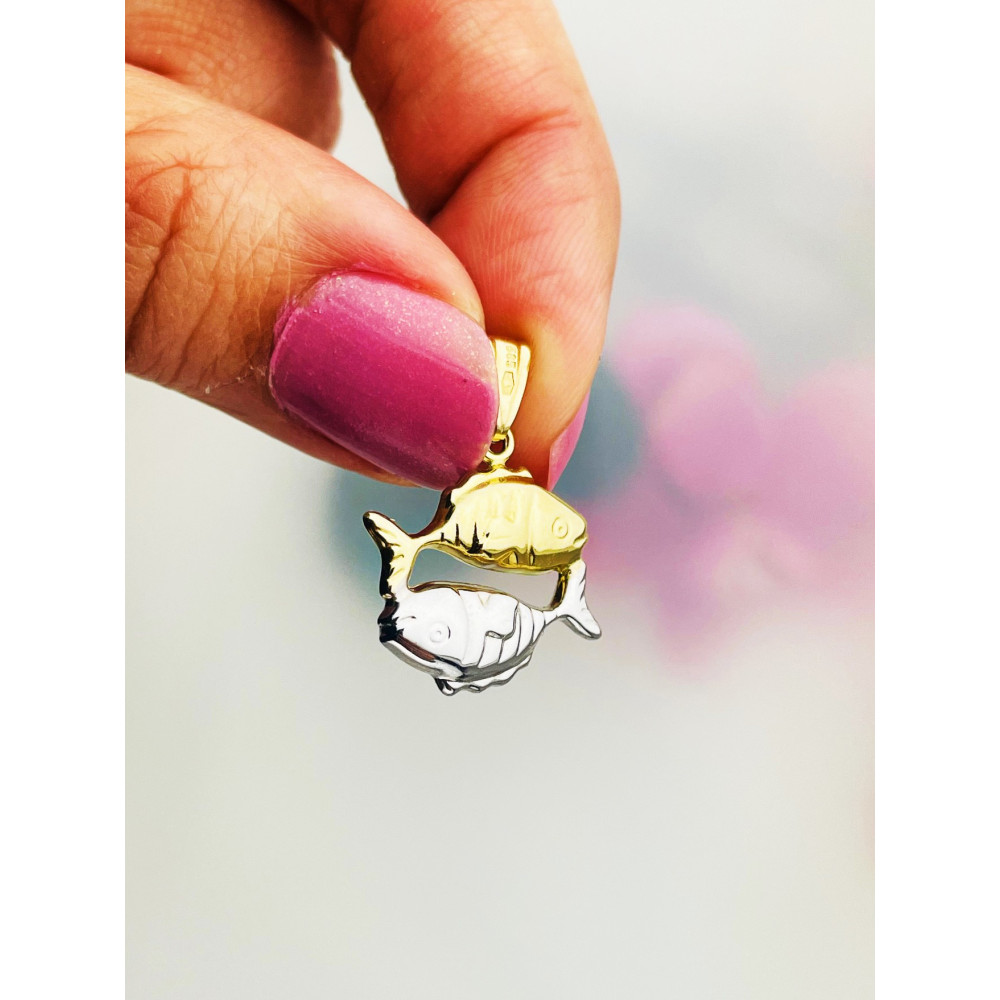 Złoty wisiorek zawieszka znak zodiaku ryby figurka