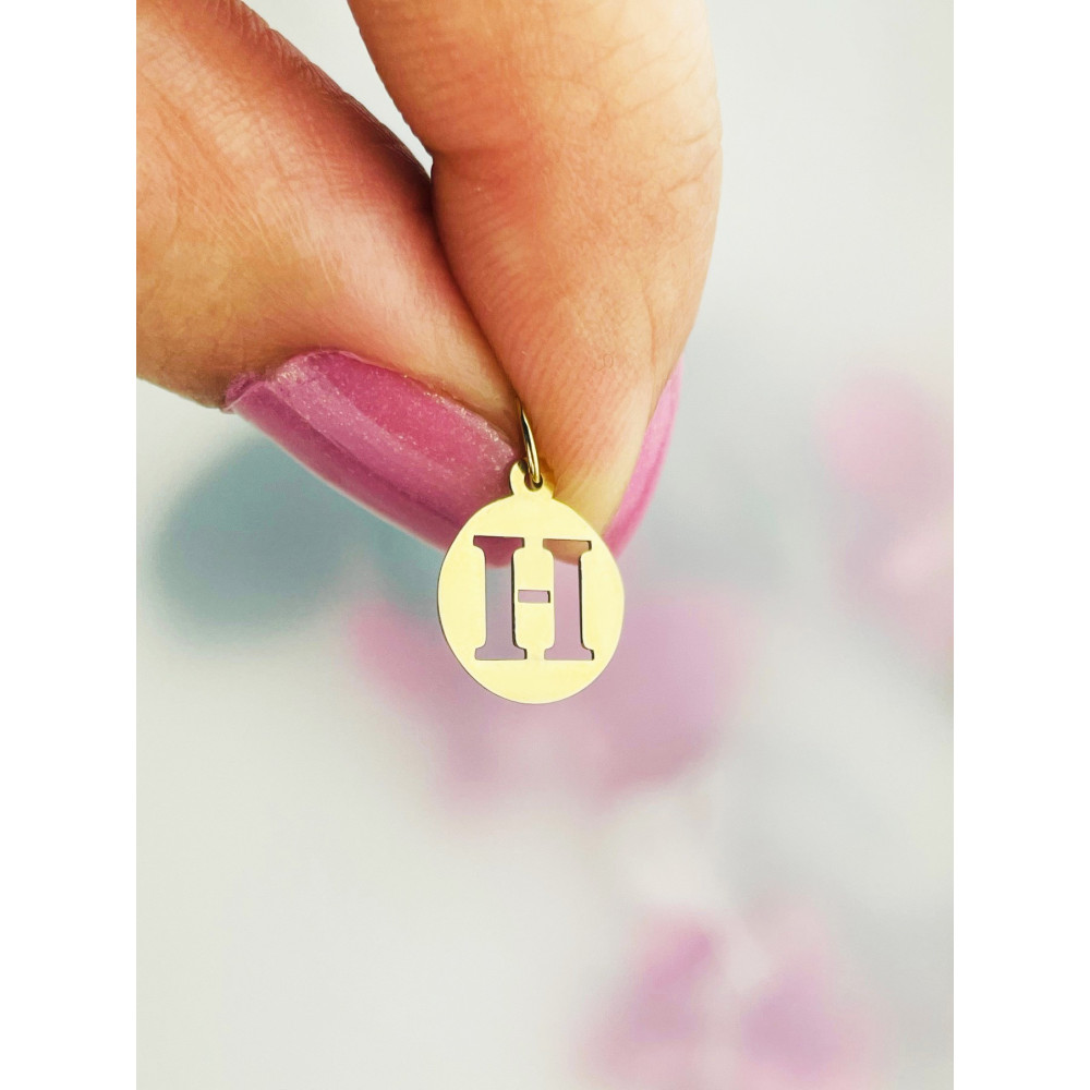 Złoty wisiorek zawieszka literka H kółko