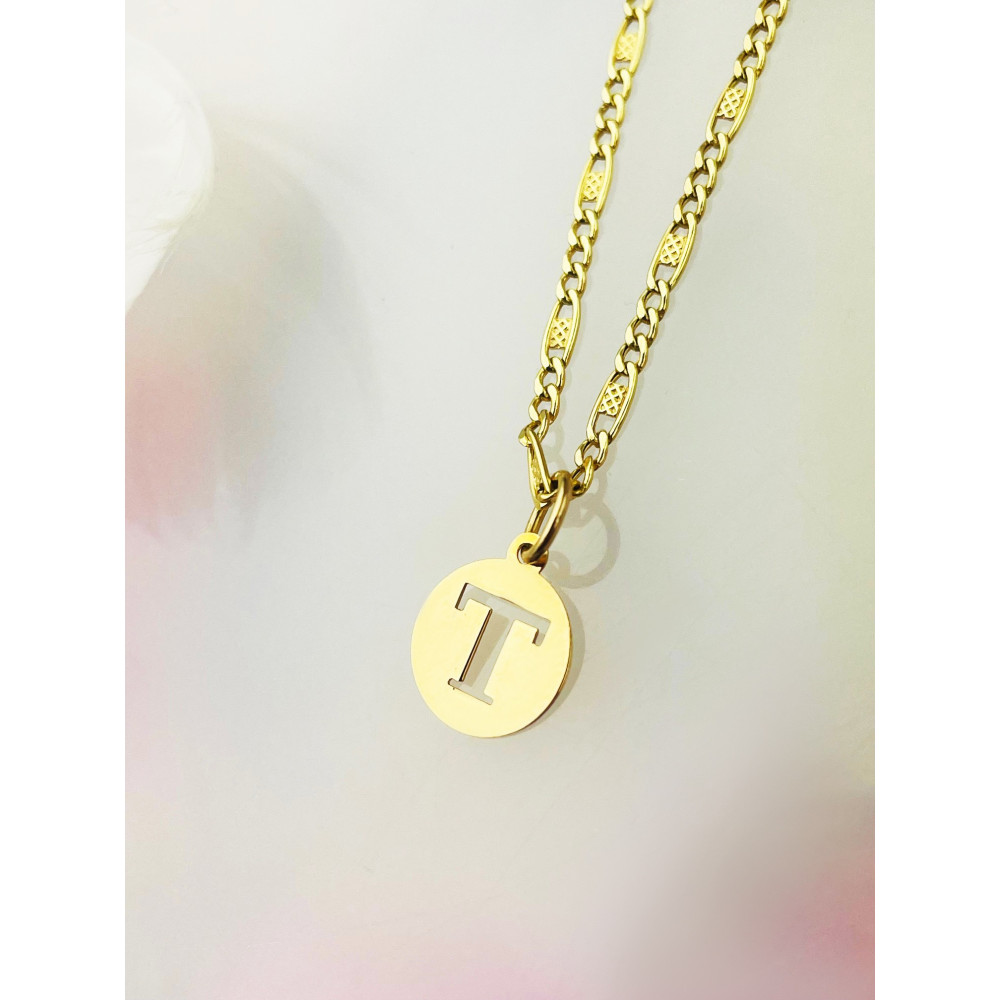 Złoty wisiorek zawieszka literka T kółko