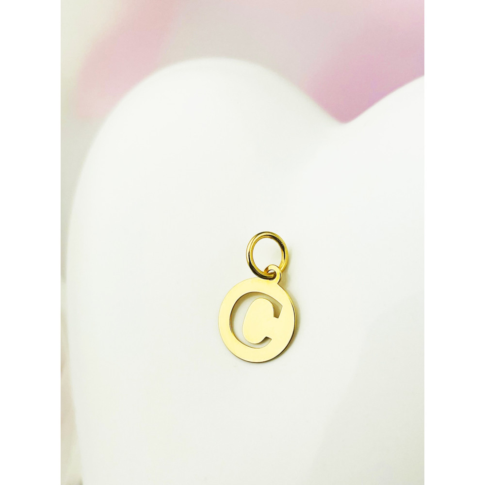 Złoty wisiorek zawieszka literka C kółko