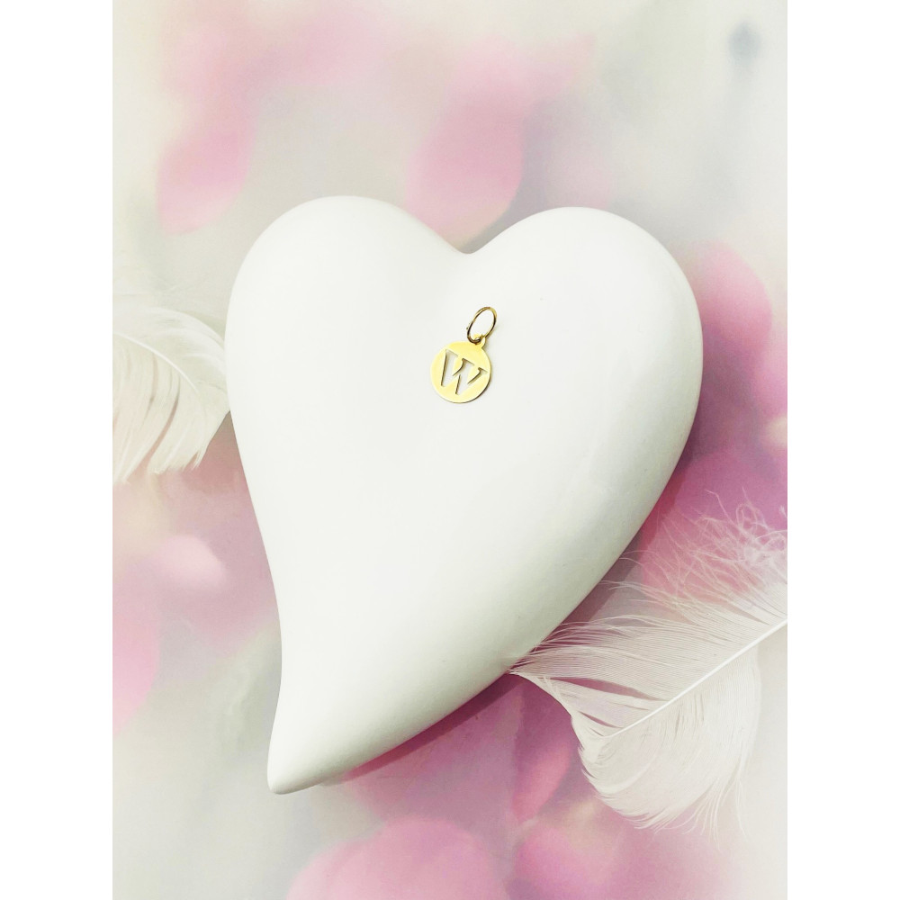 Złoty wisiorek zawieszka literka W kółko