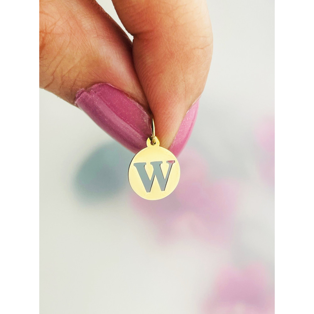 Złoty wisiorek zawieszka literka W kółko
