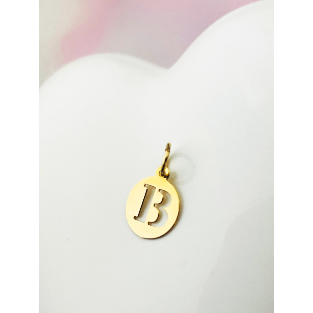 Złoty wisiorek zawieszka literka B kółko