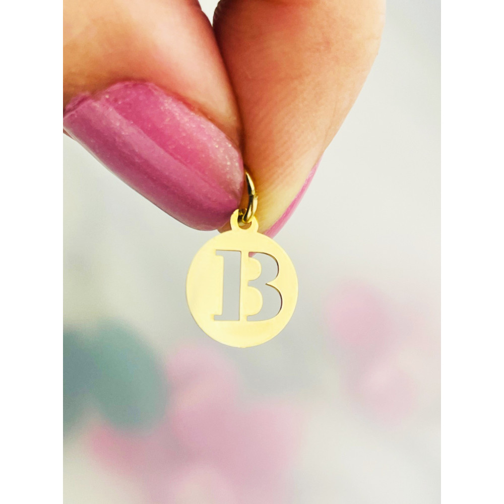 Złoty wisiorek zawieszka literka B kółko