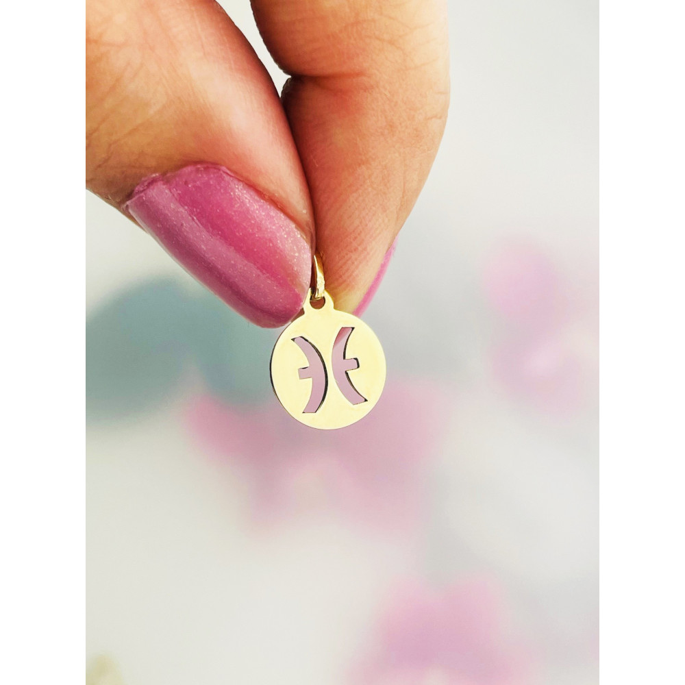 Złoty wisiorek zawieszka kółko znak zodiaku ryby