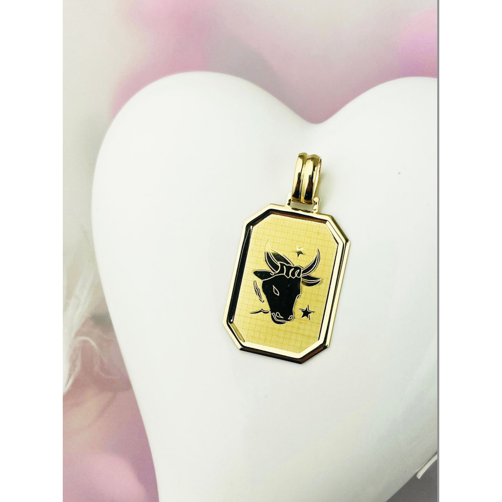 Złoty wisiorek zawieszka nieśmiertelnik znak zodiaku byk wzór laserowy