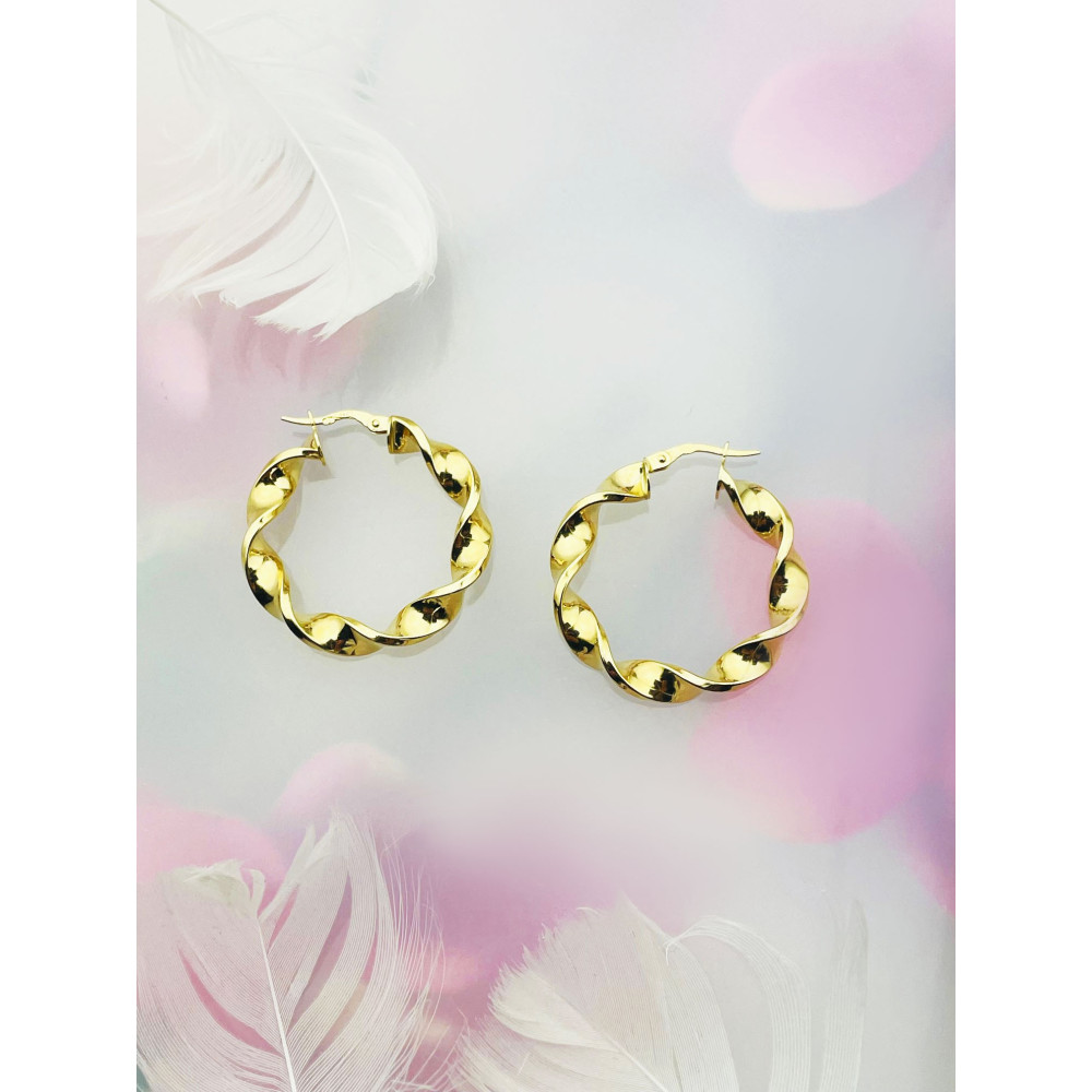 Złote kolczyki duże koła kółka polerowane skręcony spiralki