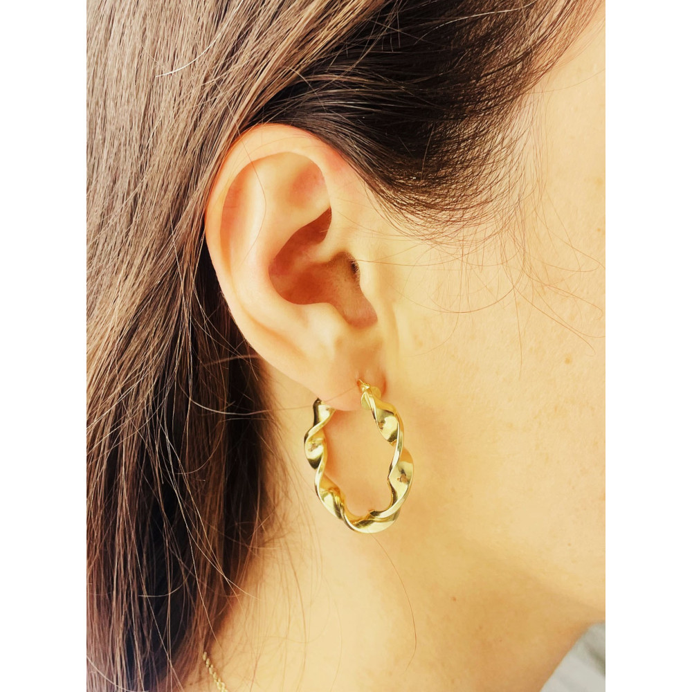 Złote kolczyki duże koła kółka polerowane skręcony spiralki