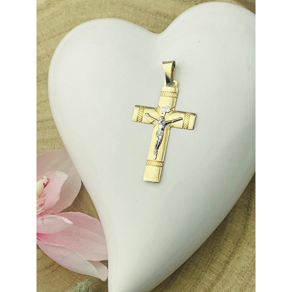 Goldanhänger Gold Anhänger Kreuz mit Jesus Goldkreuz Erstkommunion Gelbgold 585er 14KT