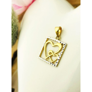 Złoty wisiorek zawieszka serce serduszko w ramce dwa serca  bikolor