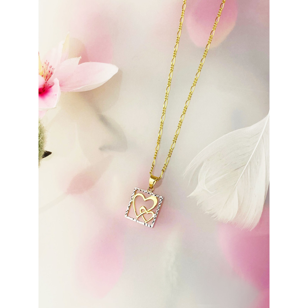 Złoty wisiorek zawieszka serce serduszko w ramce dwa serca  bikolor