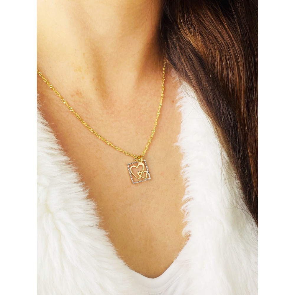 Złoty wisiorek zawieszka serce serduszko w ramce dwa serca  bikolor