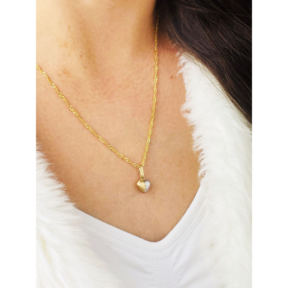 Złoty wisiorek zawieszka serce serduszko matowe frezowane figurka bikolor