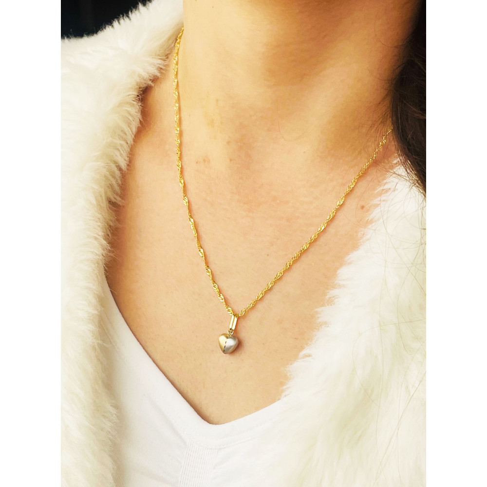 Złoty wisiorek zawieszka serce serduszko matowe frezowane figurka bikolor