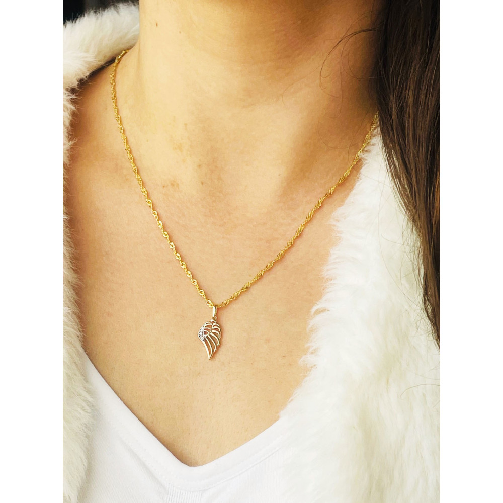 Złoty wisiorek zawieszka skrzydło ażurowe z cyrkoniami