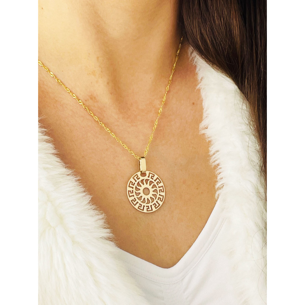 Złota zawieszka wisiorek grecki wzór słońce szczęścia słoneczko rozeta