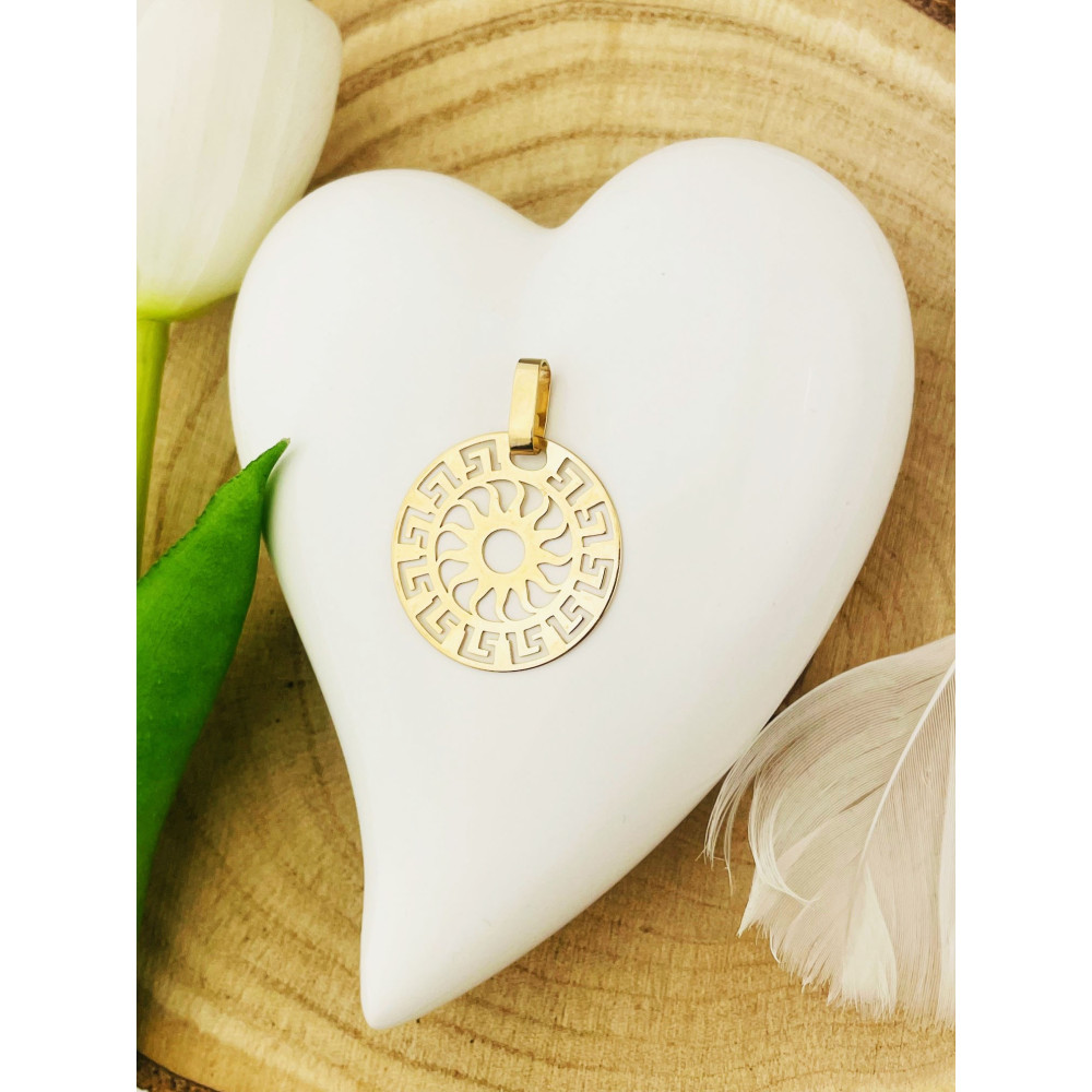 Złota zawieszka wisiorek grecki wzór słońce szczęścia słoneczko rozeta