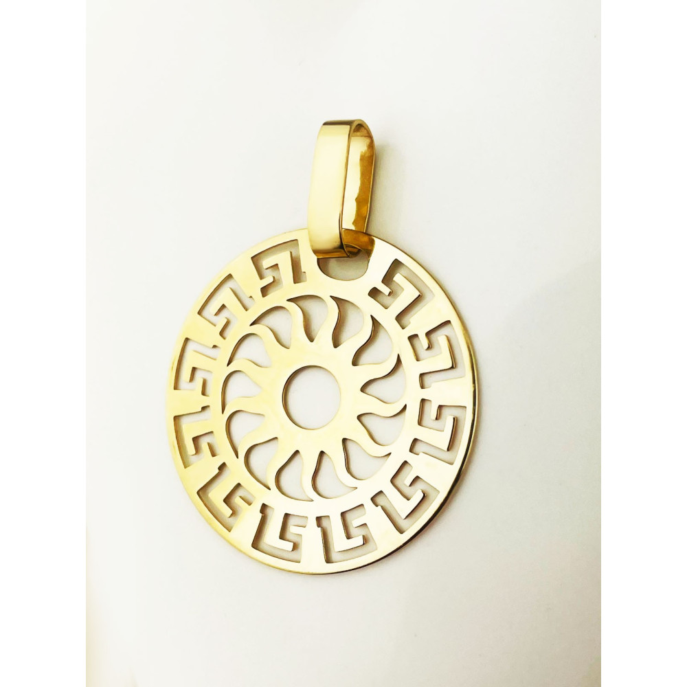 Anhänger Kreis Sonne Meander Muster Kettenanhänger Gelbgold Goldanhänger 585er 14KT
