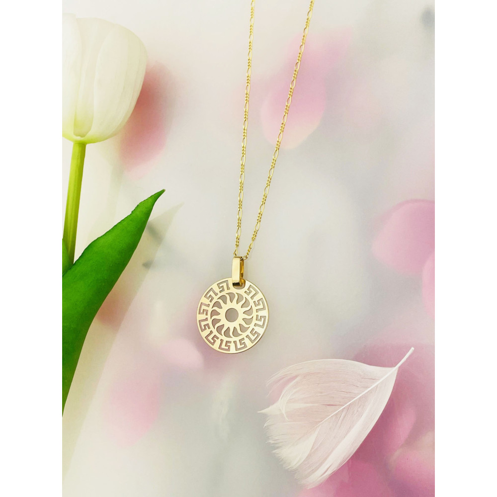 Złota zawieszka wisiorek grecki wzór słońce szczęścia słoneczko rozeta