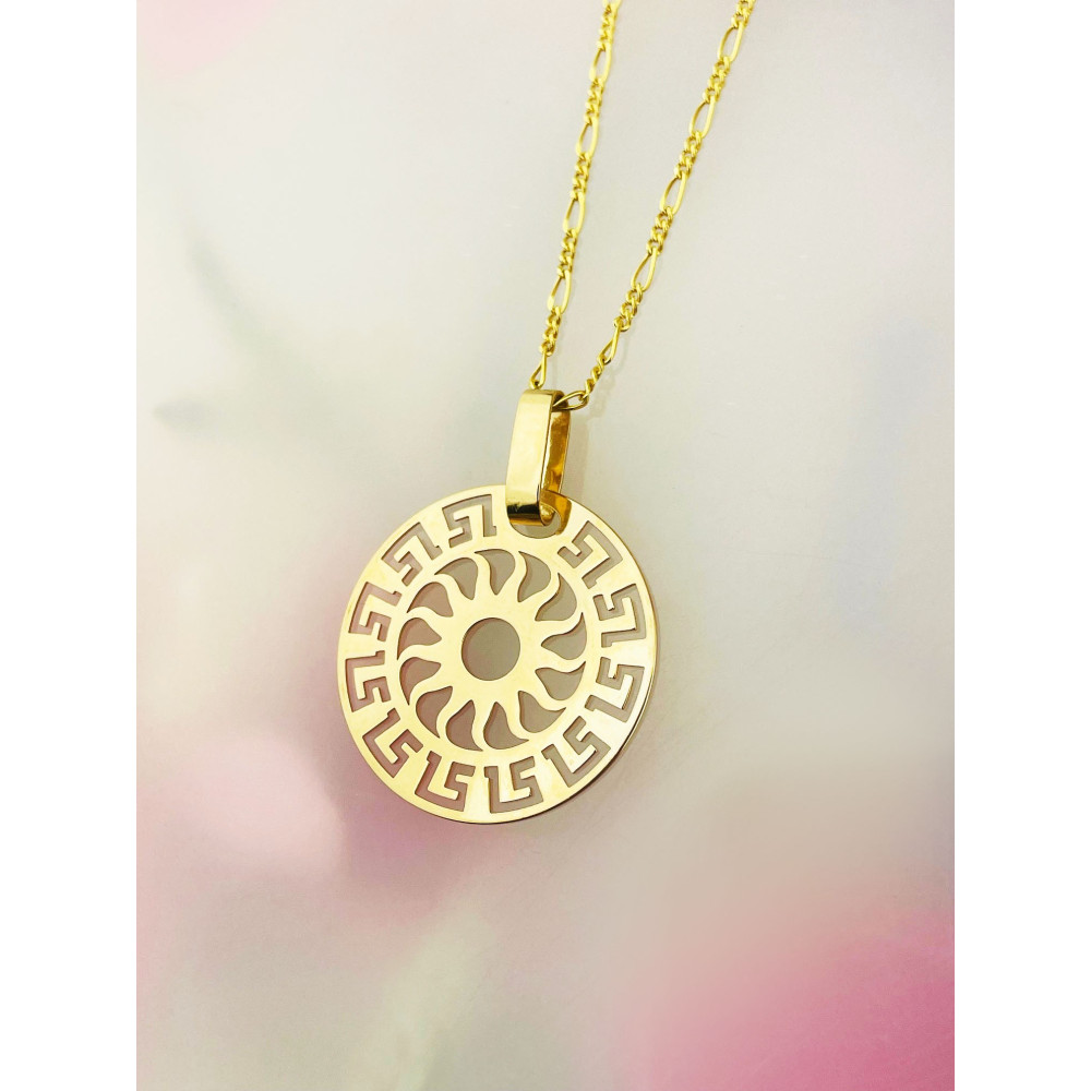 Anhänger Kreis Sonne Meander Muster Kettenanhänger Gelbgold Goldanhänger 585er 14KT