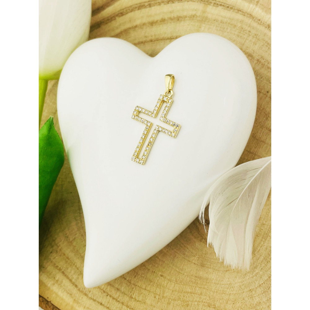 Goldanhänger Kettenanhänger Gold Anhänger Kreuz mit Zirkonia Goldkreuz Gelbgold 585er 14KT