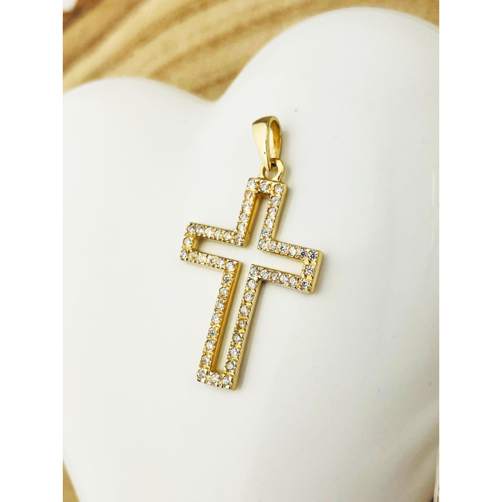 Goldanhänger Kettenanhänger Gold Anhänger Kreuz mit Zirkonia Goldkreuz Gelbgold 585er 14KT