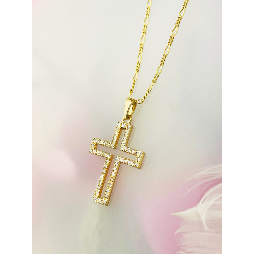 Goldanhänger Kettenanhänger Gold Anhänger Kreuz mit Zirkonia Goldkreuz Gelbgold 585er 14KT