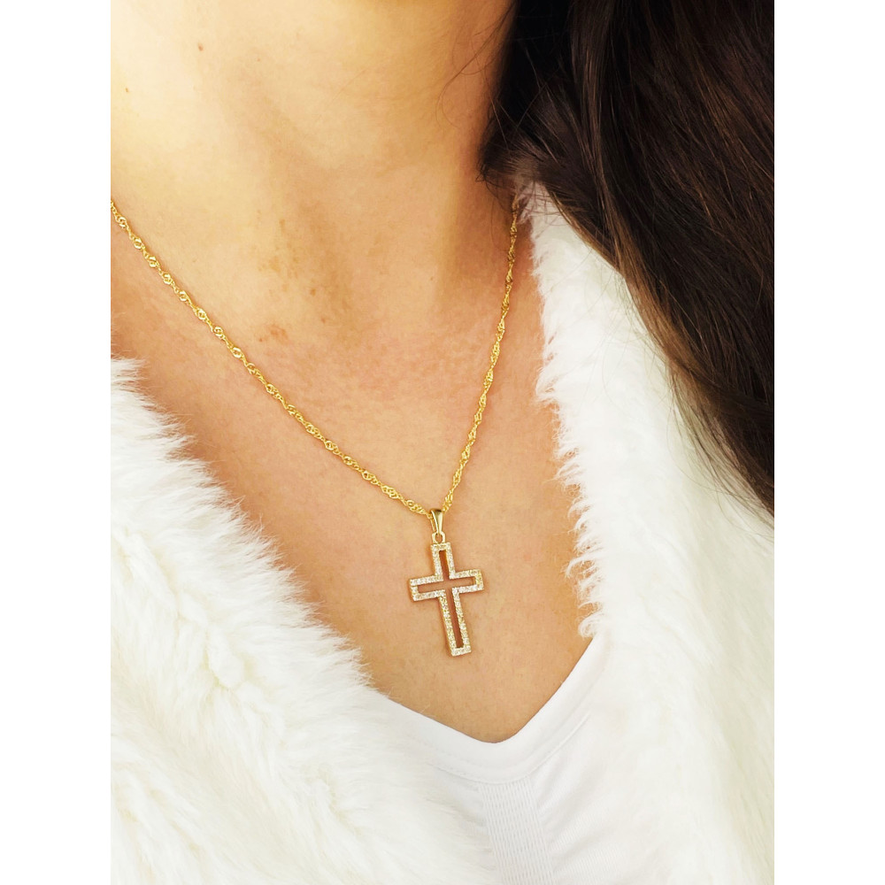 Goldanhänger Kettenanhänger Gold Anhänger Kreuz mit Zirkonia Goldkreuz Gelbgold 585er 14KT