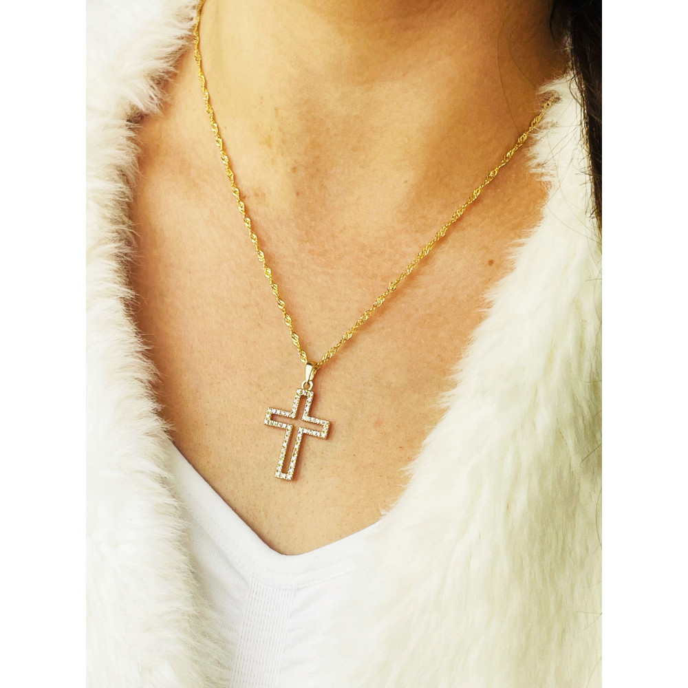 Goldanhänger Kettenanhänger Gold Anhänger Kreuz mit Zirkonia Goldkreuz Gelbgold 585er 14KT