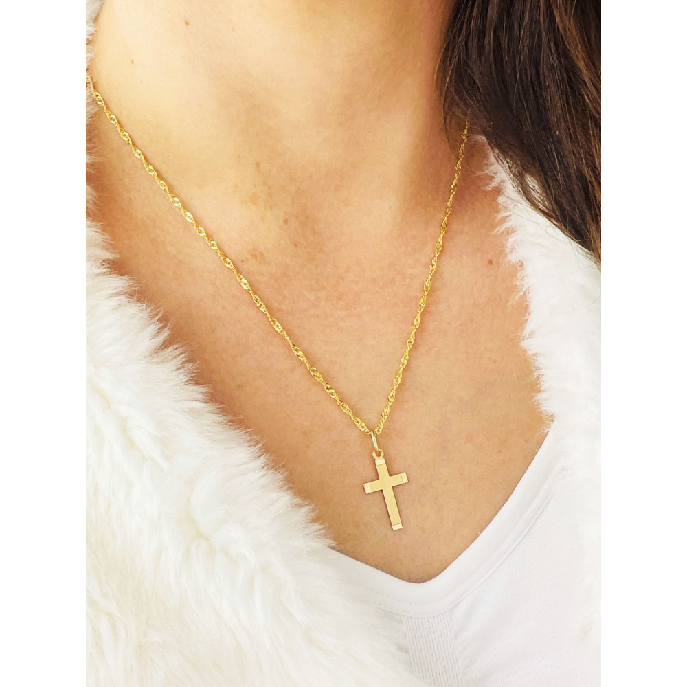 Złoty krzyżyk klasyczny prosty frezowany matowy