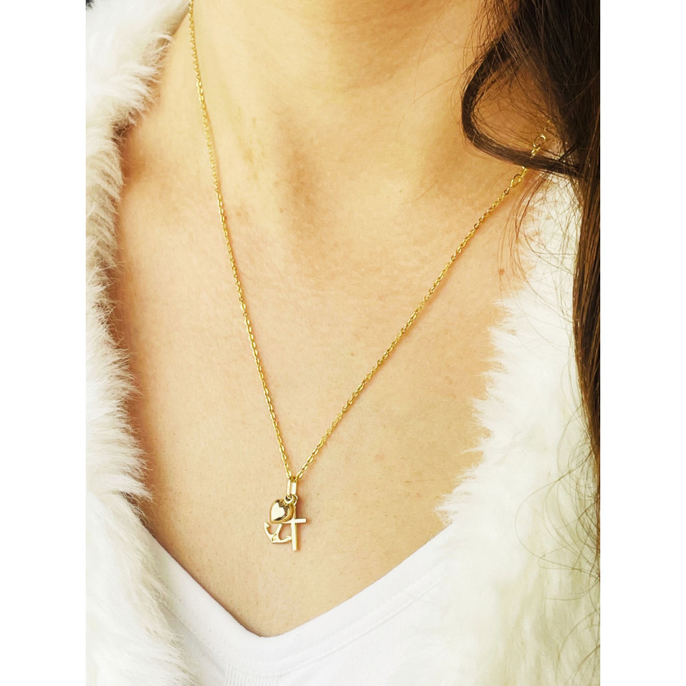 Anhänger Gelbgold Glaube Liebe Hoffnung Herz Kreuz Anker