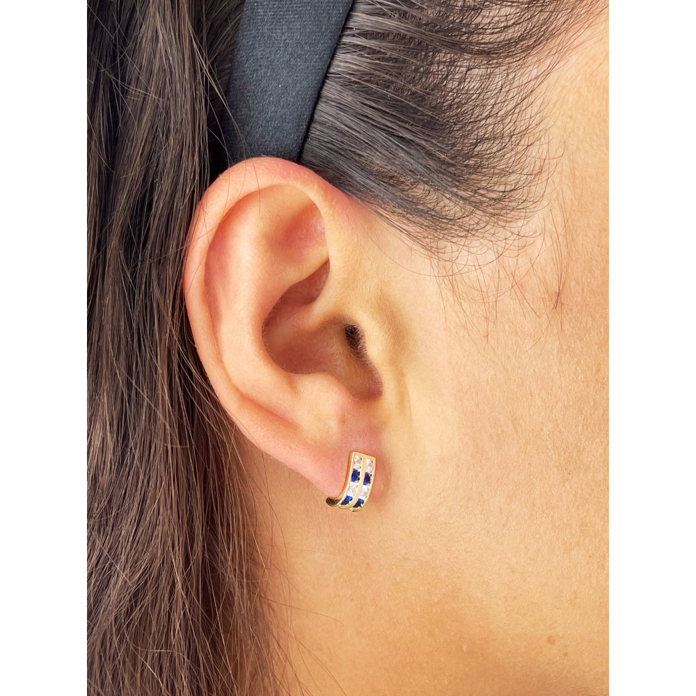 Złote kolczyki  podwójne przecinki z cyrkoniami